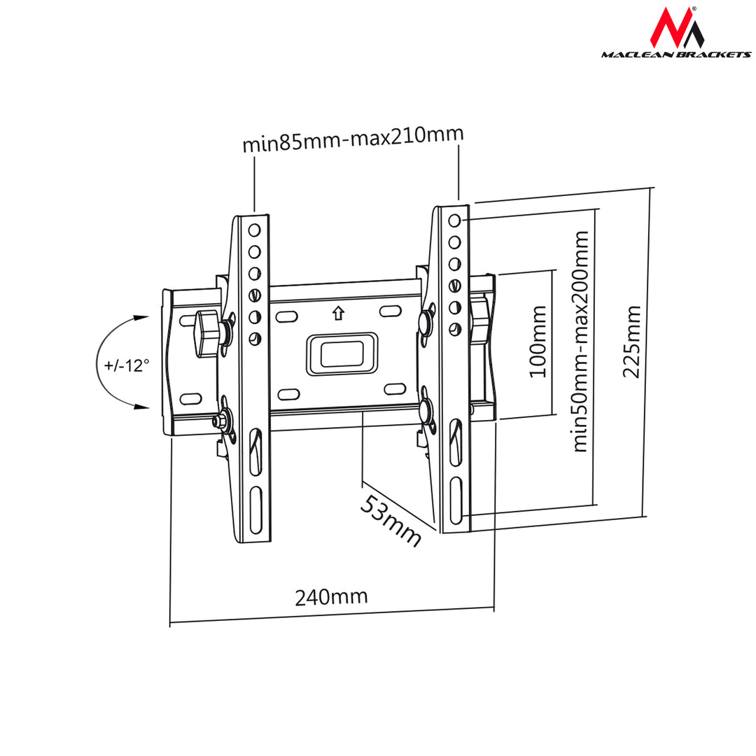 Suporte fixo de parede para tela de TV LCD LED 23-42", 25kg, VESA 200x200 Maclean MC-667