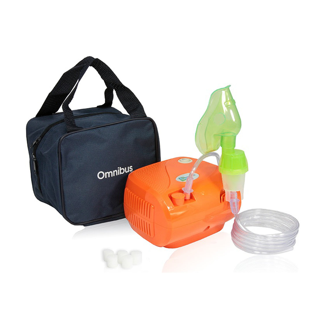 Inhalador Omnibus naranja, funcionamiento continuo, 2 mascarillas, filtros de repuesto, BR-CN116B