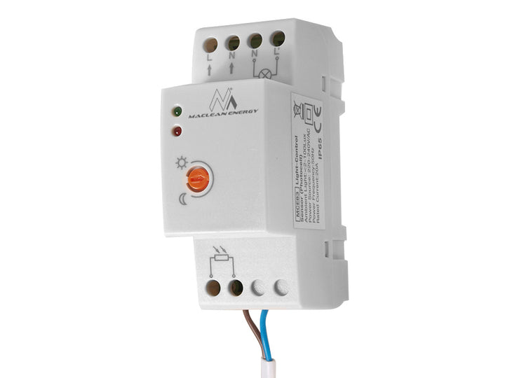 Interruptor de sensor crepuscular para carril DIN con sonda externa 220-240V / AC, 50Hz 20A Maclean MCE83