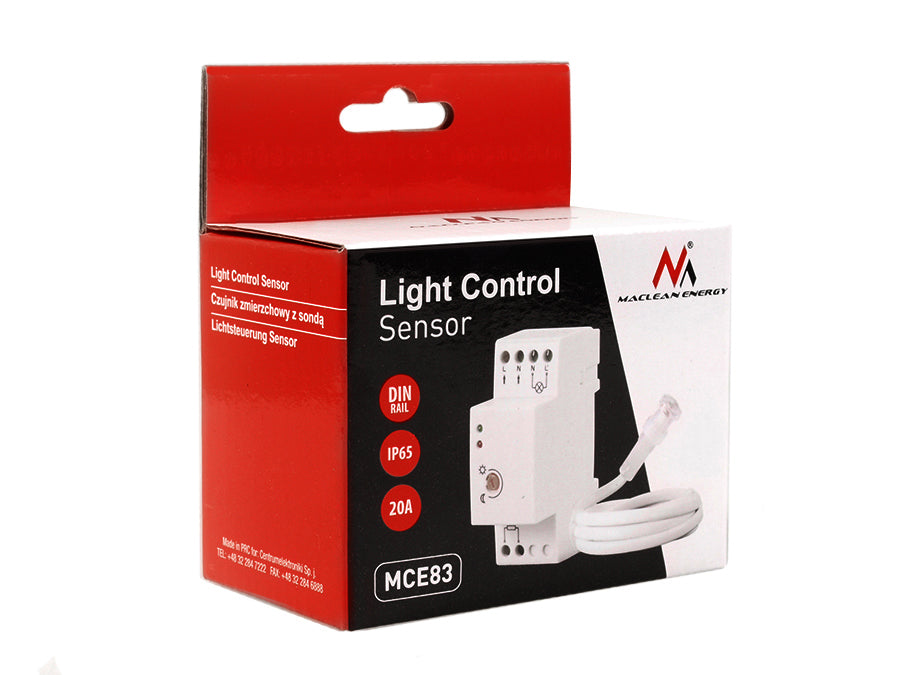 Interruptor de sensor crepuscular para carril DIN con sonda externa 220-240V / AC, 50Hz 20A Maclean MCE83