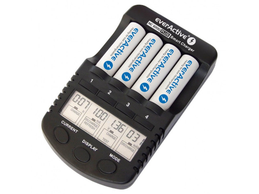 Cargador de pilas AAA R03, AA R6, Ni-MH/Ni-CD EverActive NC-1000 Plus
