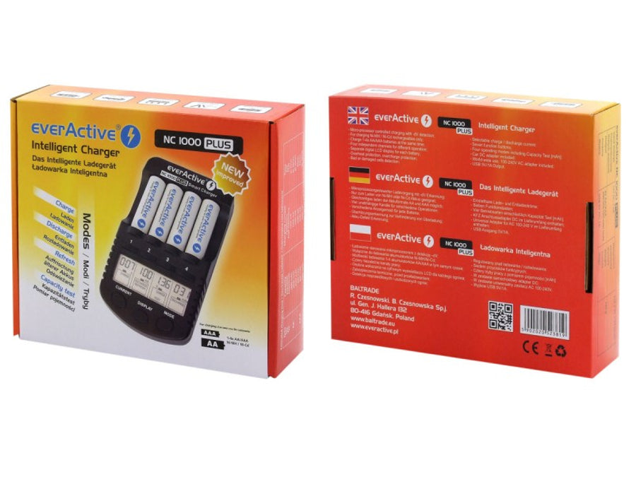 Cargador de pilas AAA R03, AA R6, Ni-MH/Ni-CD EverActive NC-1000 Plus