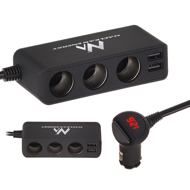 Extensão de isqueiro ladrão e carro 12V, 3 tomadas e 2 portas USB Maclean Energy MCE117