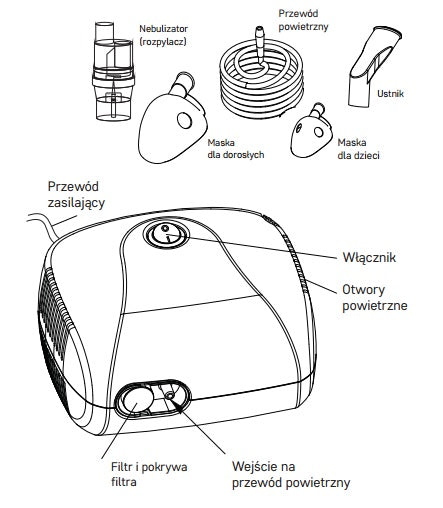Inhalador de compresor de pistón Diagnostic Nano con 2 máscaras