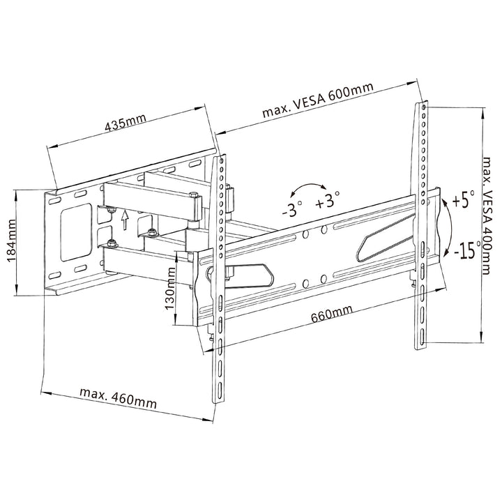 Suporte de parede para TV Maclean MC-723B para TVs LCD/LED de 37 a 80 polegadas, carga máxima de 45 kg, VESA máx. 600x400