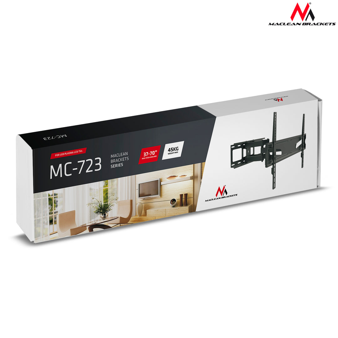 Suporte de parede para TV Maclean MC-723B para TVs LCD/LED de 37 a 80 polegadas, carga máxima de 45 kg, VESA máx. 600x400