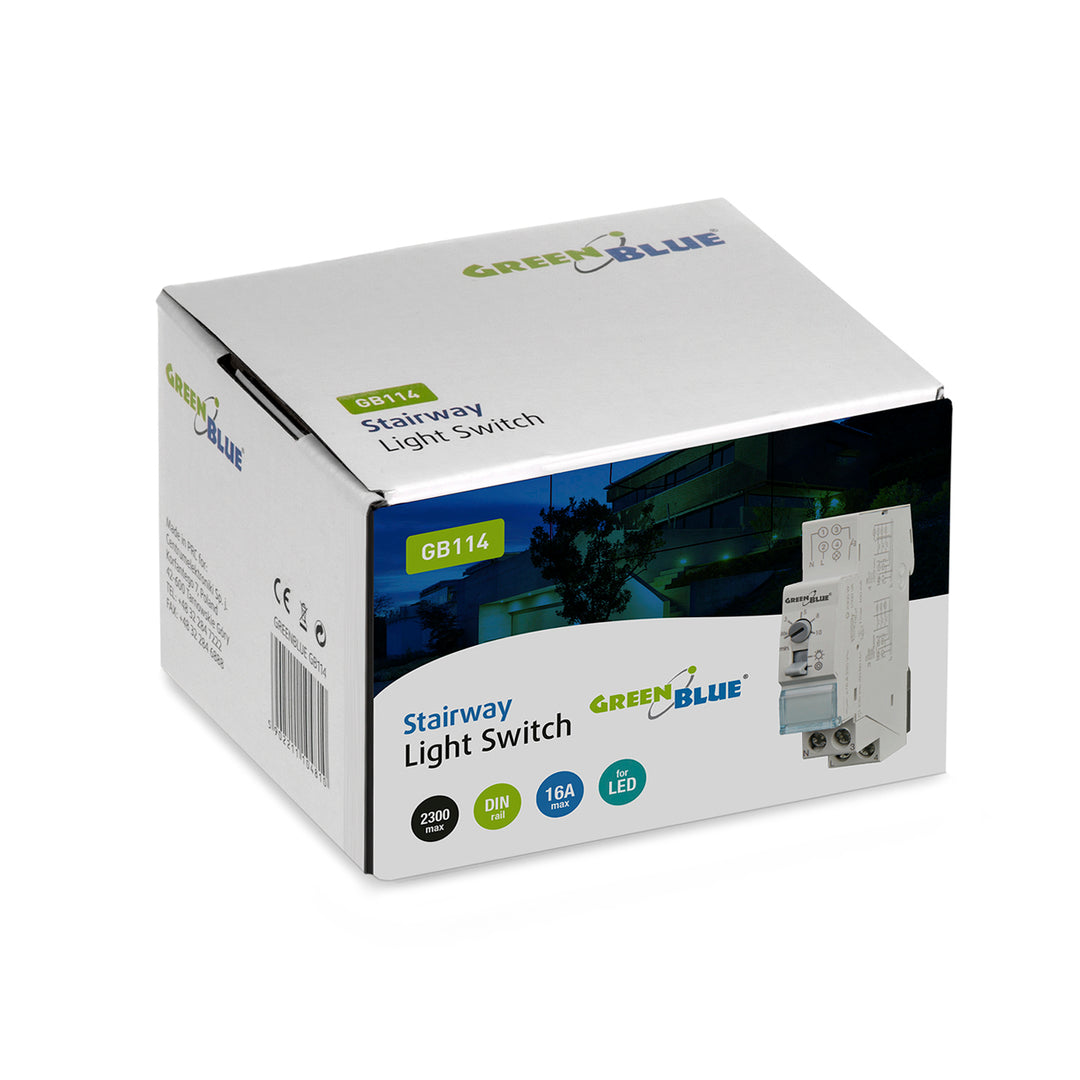 Temporizador carril DIN de control 30s-10m max 2300W escaleras GreenBlue GB114