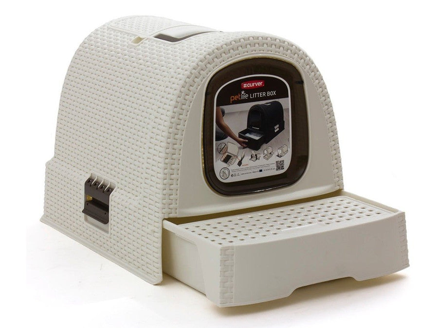 Caja de aseo cubierta para mascotas en color crema Curver Pet Life