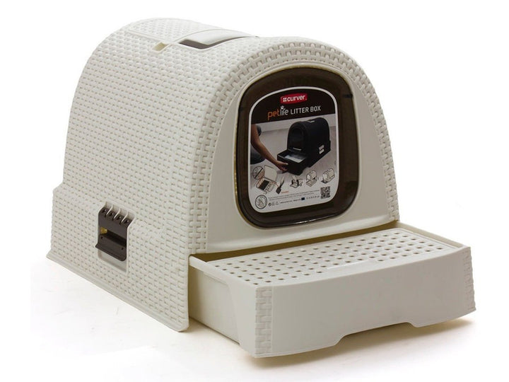 Caja de aseo cubierta para mascotas en color crema Curver Pet Life