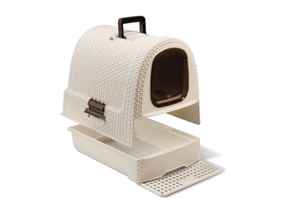 Caja de aseo cubierta para mascotas en color crema Curver Pet Life