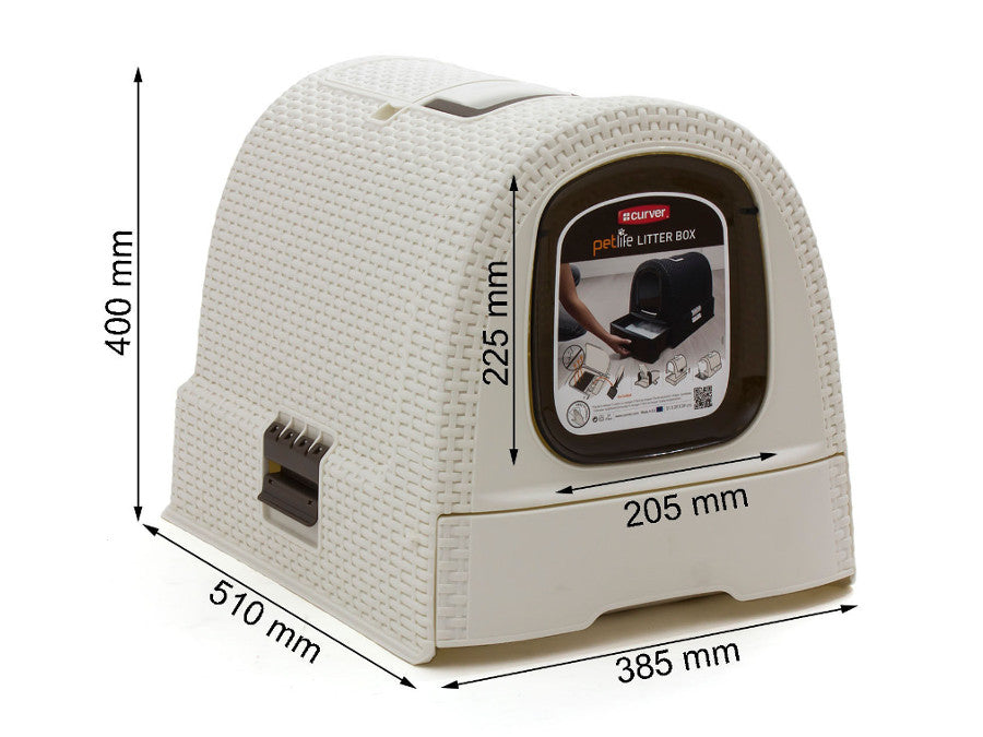 Caja de aseo cubierta para mascotas en color crema Curver Pet Life