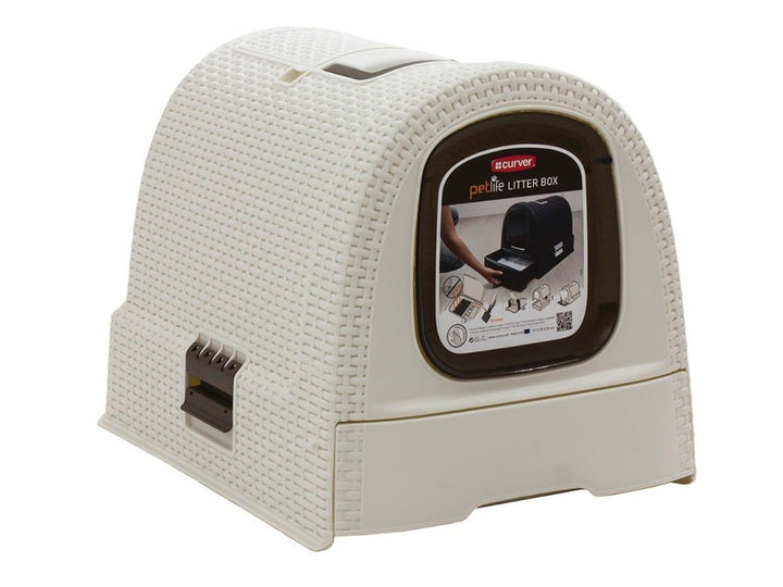 Caja de aseo cubierta para mascotas en color crema Curver Pet Life