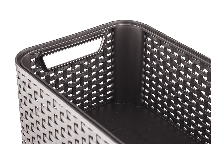 Cesto multiusos Curver com tampa, castanho escuro, estilo rattan L