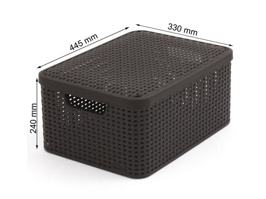 Cesto multiusos Curver com tampa, castanho escuro, estilo rattan L