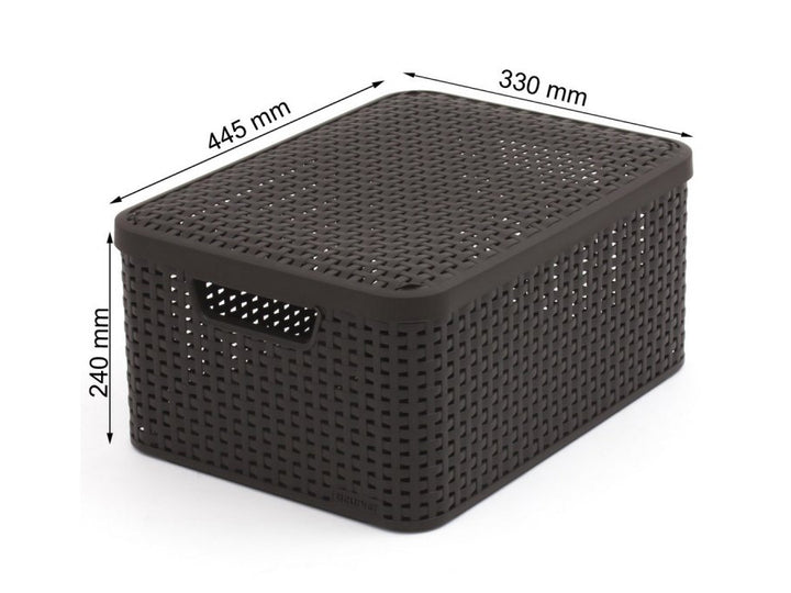 Cesto multiusos Curver com tampa, castanho escuro, estilo rattan L