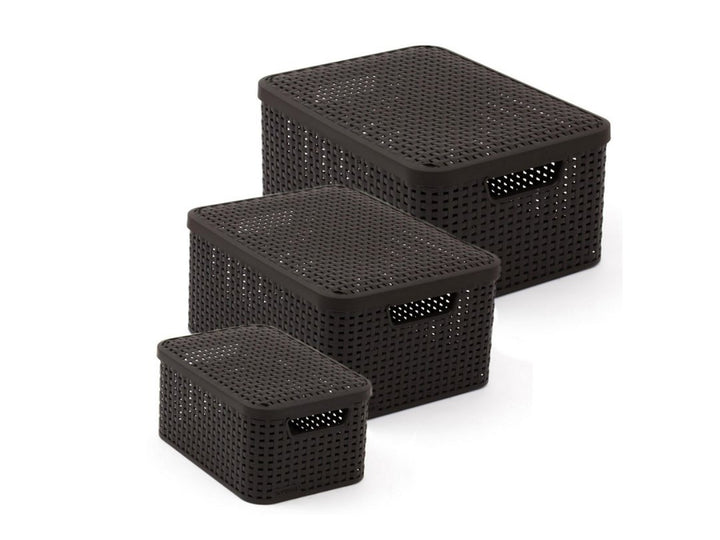 Cesto multiusos Curver com tampa, castanho escuro, estilo rattan L