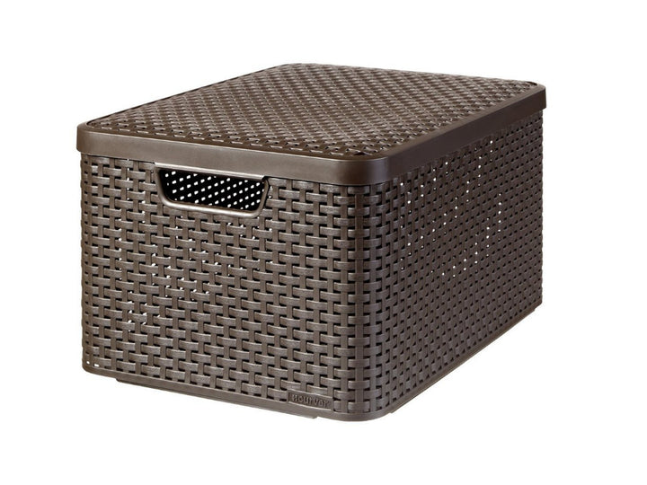 Cesto multiusos Curver com tampa, castanho escuro, estilo rattan L