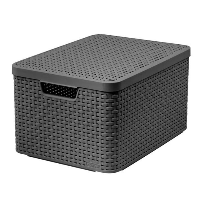 Cesta Curver, multiusos, con tapa, gris, Rattan Style L
