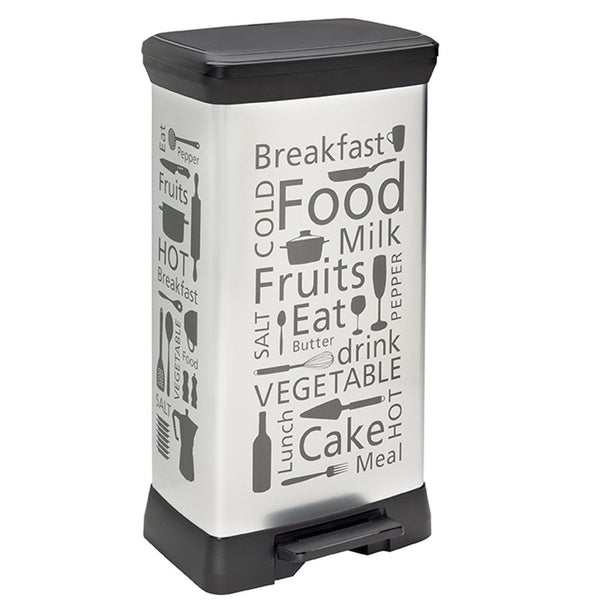 Curver Kitchen Cubo de basura con pedal, diseño plateado, 50 L