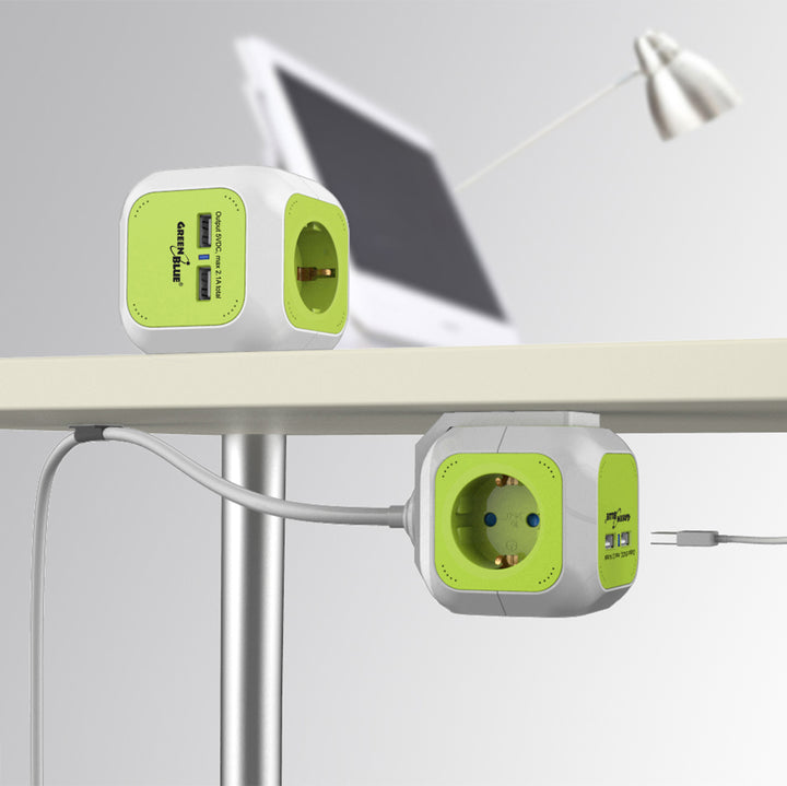 Toma de corriente, 2 entradas USB, longitud del cable 1,4m, GreenBlue GB118G - MagicCube,