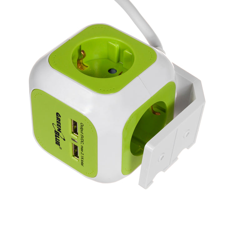 Toma de corriente, 2 entradas USB, longitud del cable 1,4m, GreenBlue GB118G - MagicCube,