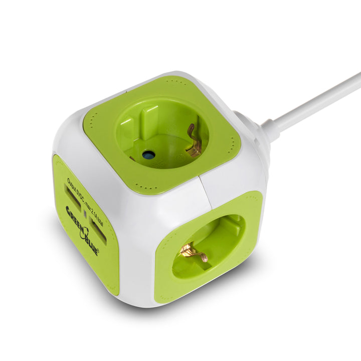 Toma de corriente, 2 entradas USB, longitud del cable 1,4m, GreenBlue GB118G - MagicCube,