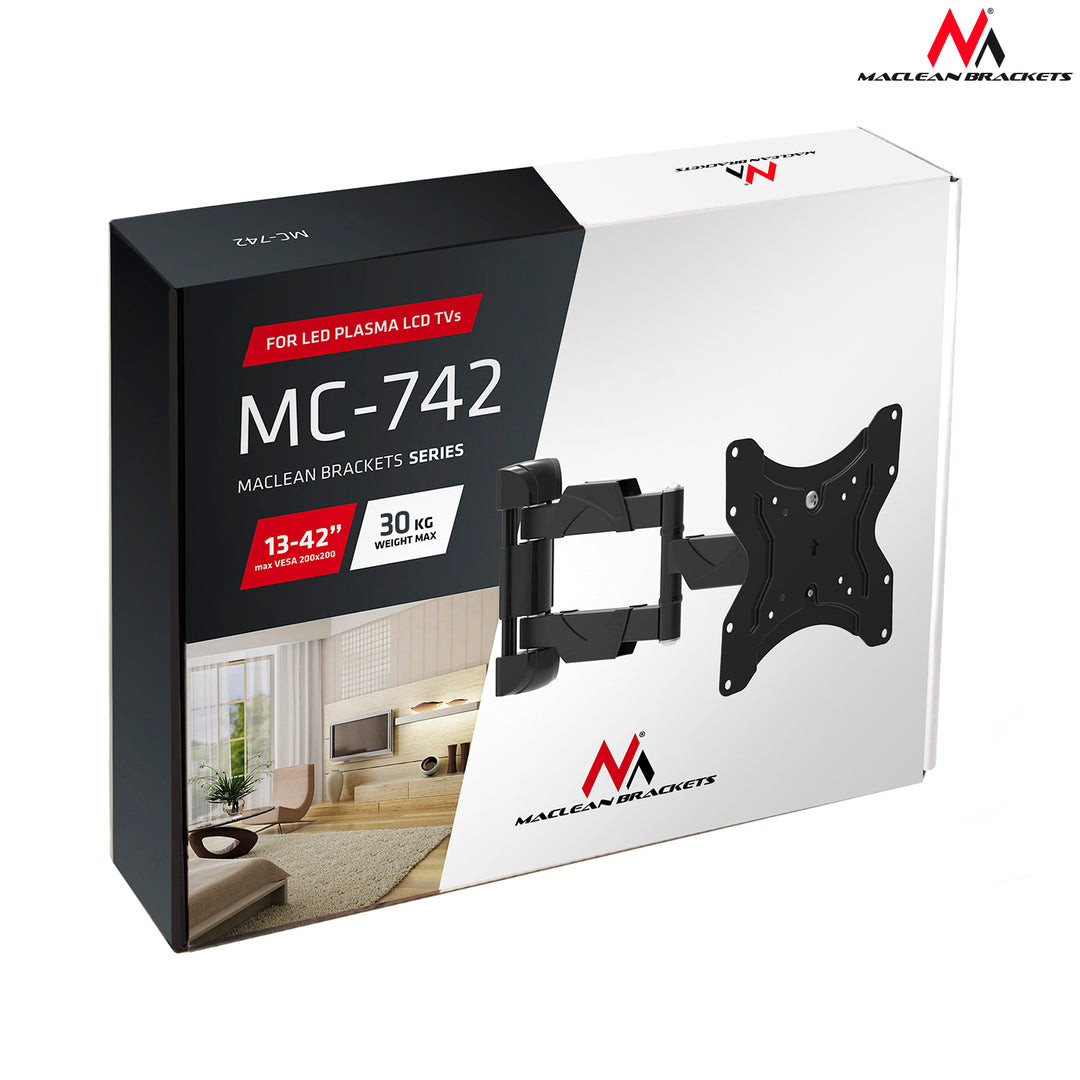 Suporte de parede Maclean MC-742 para monitor ou ecrã de TV LCD/LED de 13 a 55 pol. 25 kg VESA preto