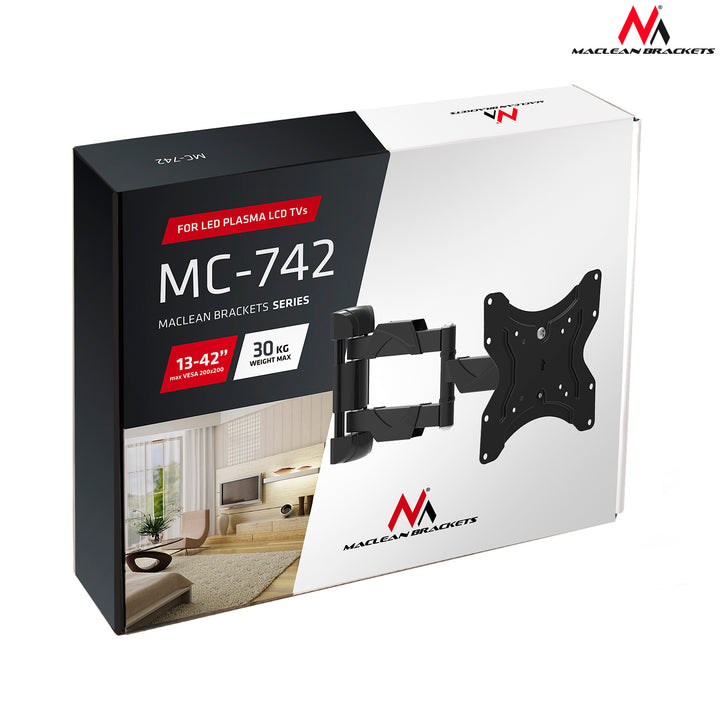 Suporte de parede Maclean MC-742 para monitor ou ecrã de TV LCD/LED de 13 a 55 pol. 25 kg VESA preto