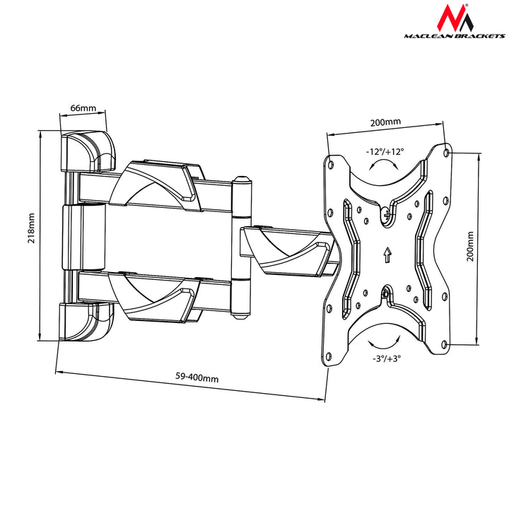 Suporte de parede Maclean MC-742 para monitor ou ecrã de TV LCD/LED de 13 a 55 pol. 25 kg VESA preto