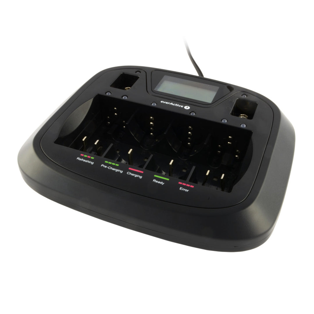 Carregador profissional AA AAA CD 9V everActive NC-900U de 8 canais