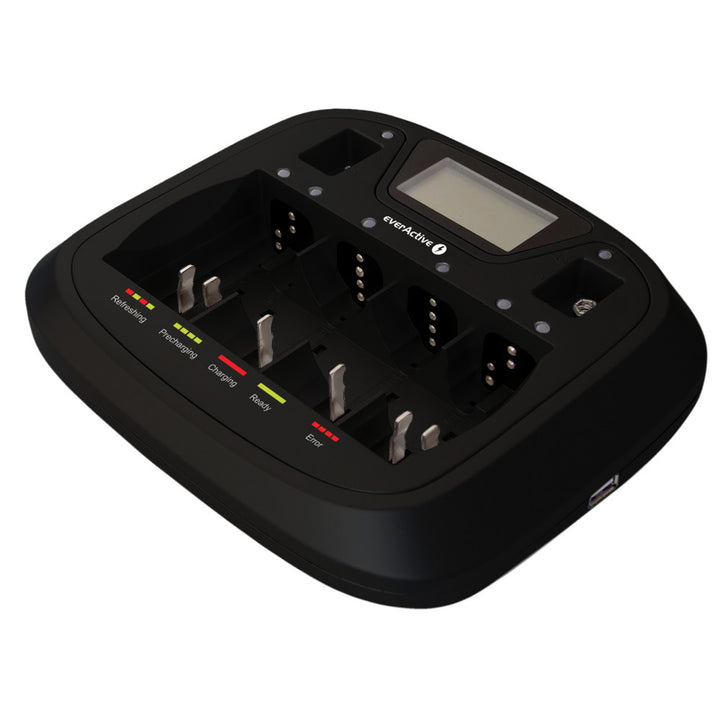 Carregador profissional AA AAA CD 9V everActive NC-900U de 8 canais