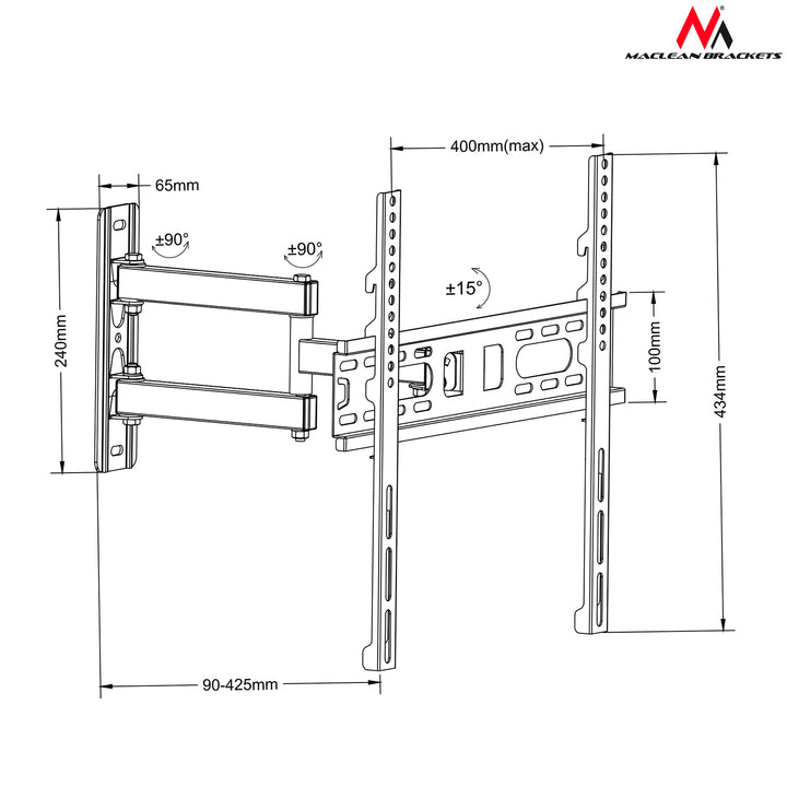 TV Maclean MC-761LCD/LED 26-60" 30kg VESA máx. 400x400 braço articulado