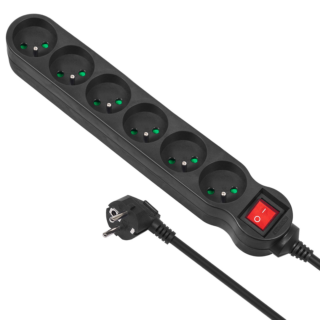 Regleta Maclean Energy MCE188 Cable de extensión de 6 tomas con interruptor