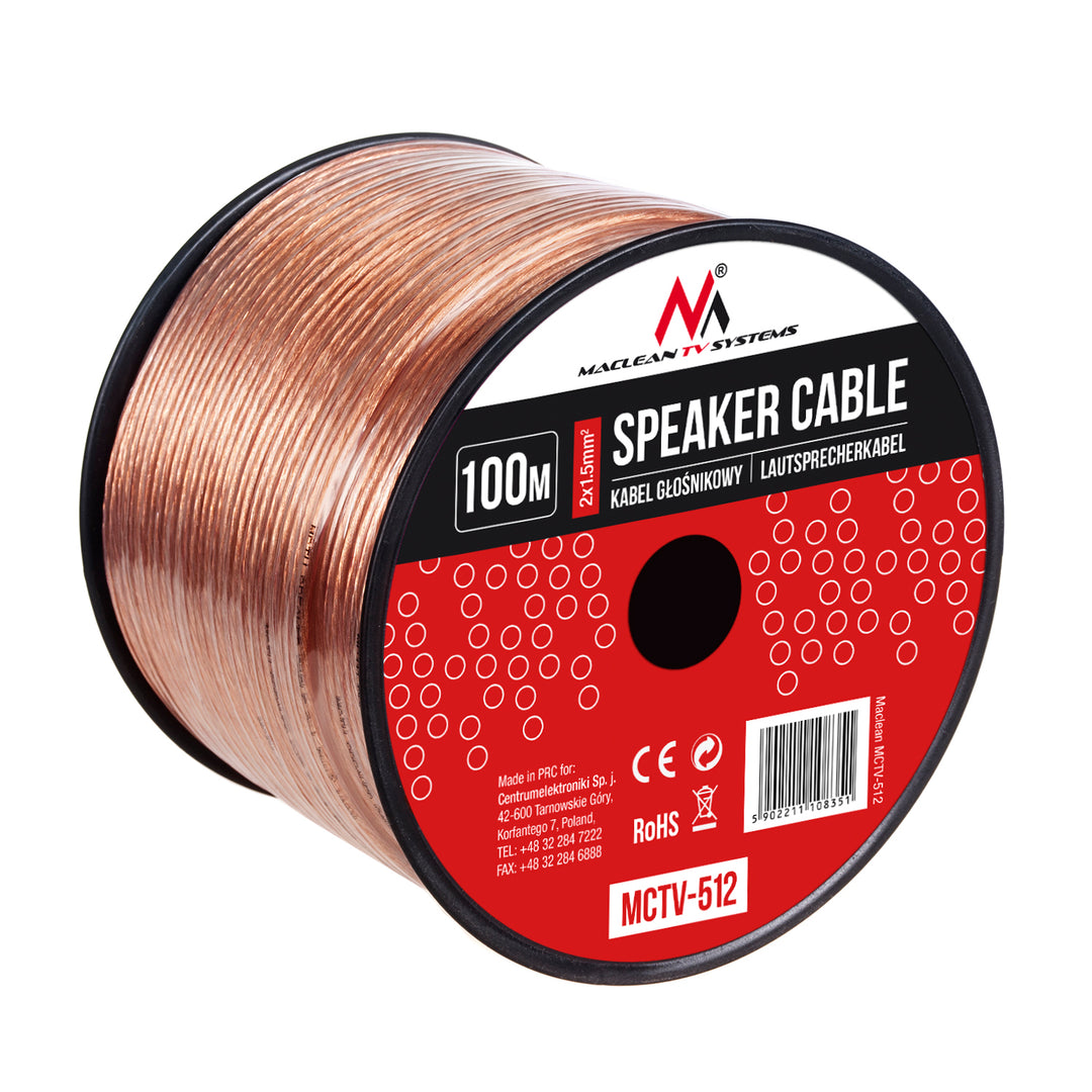 Cabo de alto-falante 100m 2x1,5mm / 48*0,20CCA 3,5*7,0mm Maclean MCTV-512