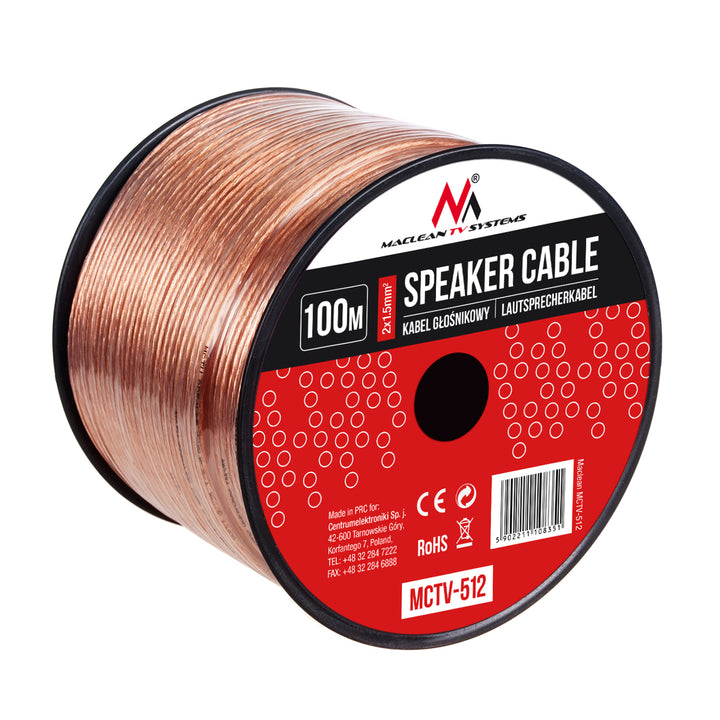 Cabo de alto-falante 100m 2x1,5mm / 48*0,20CCA 3,5*7,0mm Maclean MCTV-512