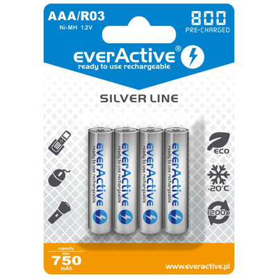 4 baterias EverActive R03/AAA 800mAh de alta qualidade