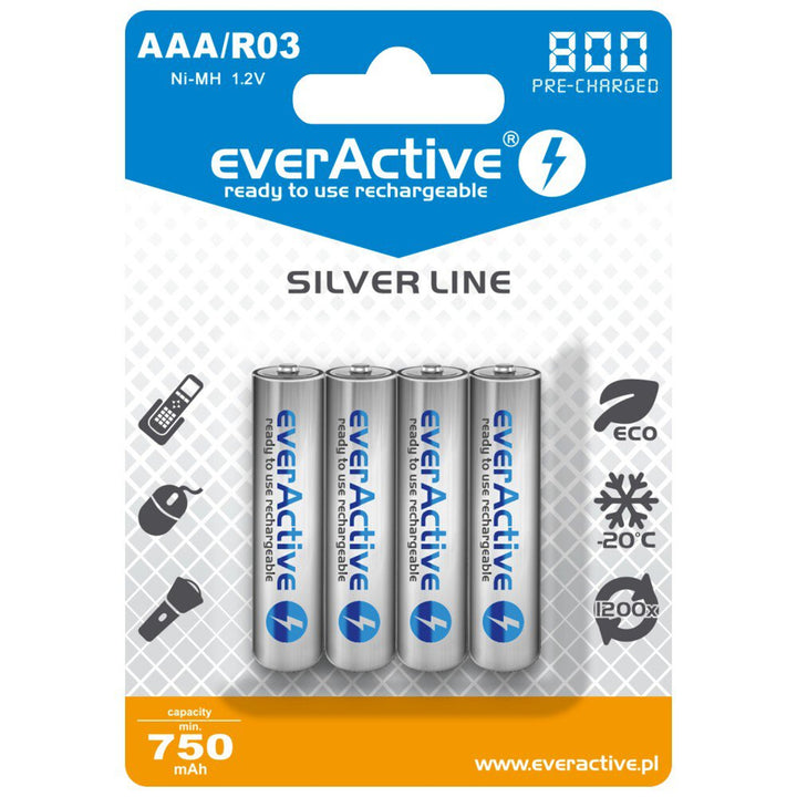 4 baterias EverActive R03/AAA 800mAh de alta qualidade