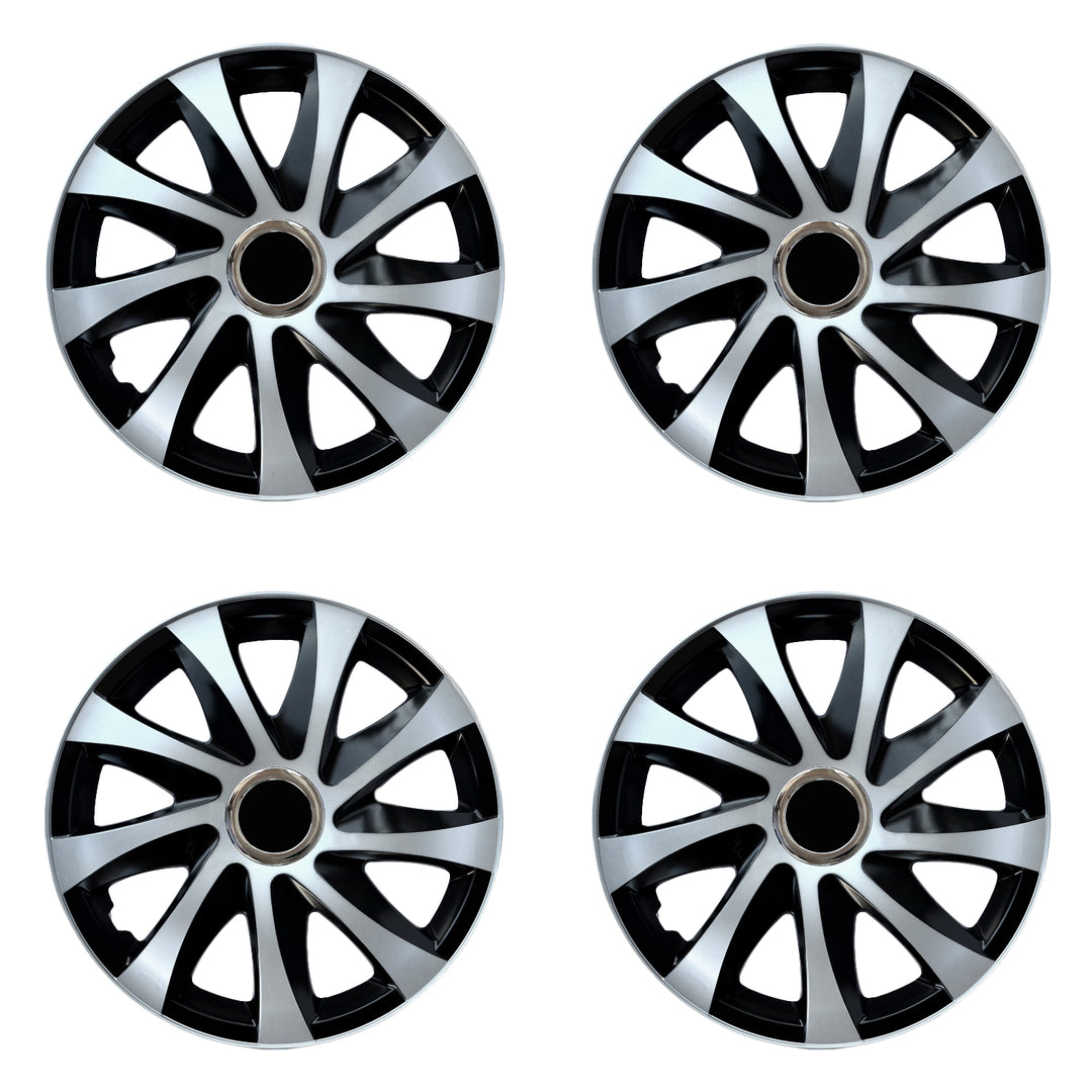 Tapacubos universales 16" NRM DRIFT Extra plata/negro 4 piezas