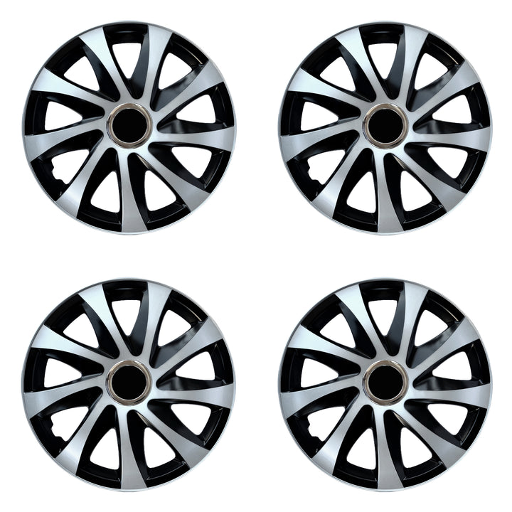 Tapacubos universales 16" NRM DRIFT Extra plata/negro 4 piezas
