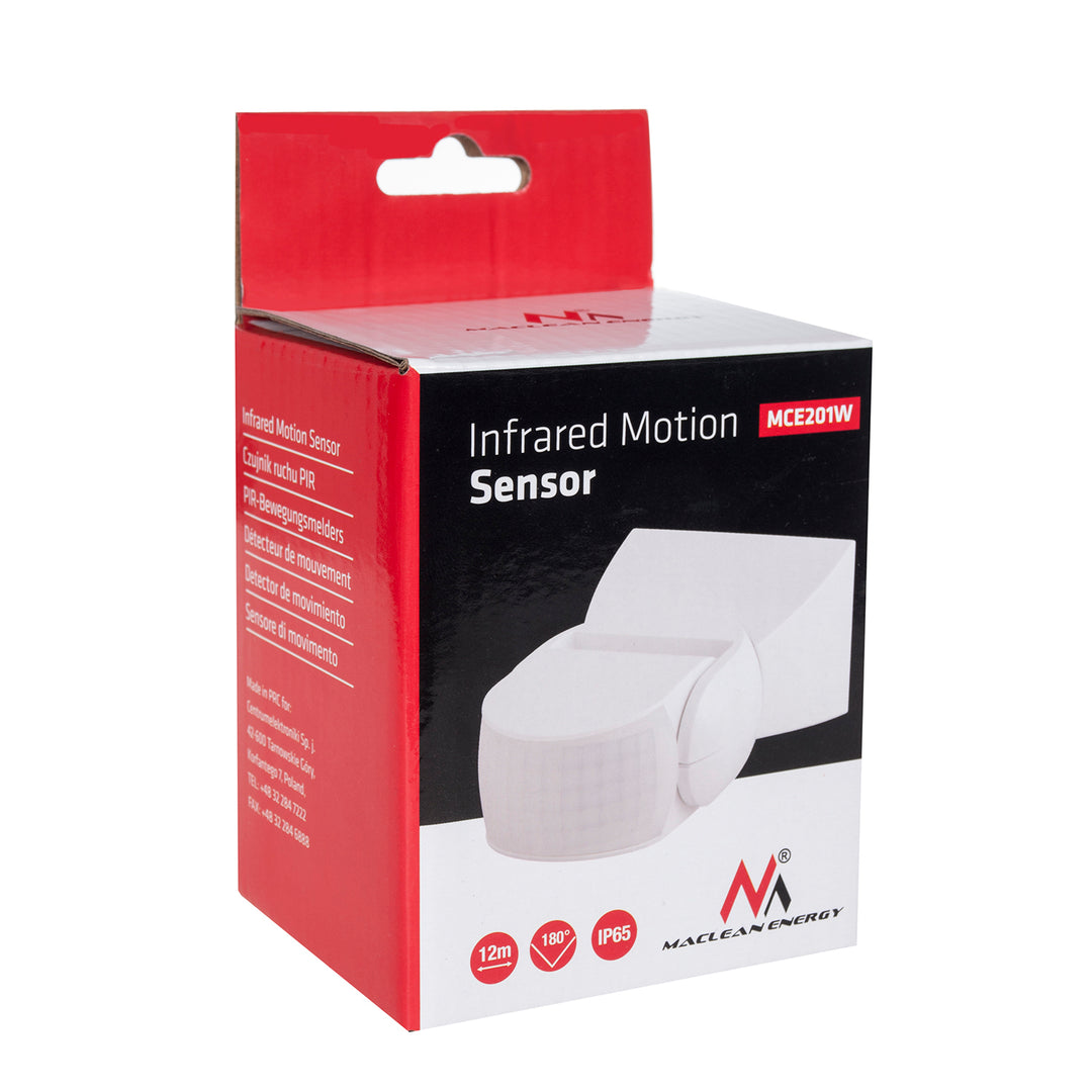 Detector de Movimiento por Infrarrojos PIR Moderna Gama 12m [Color Blanco] IP65 Maclean Energy MCE201W