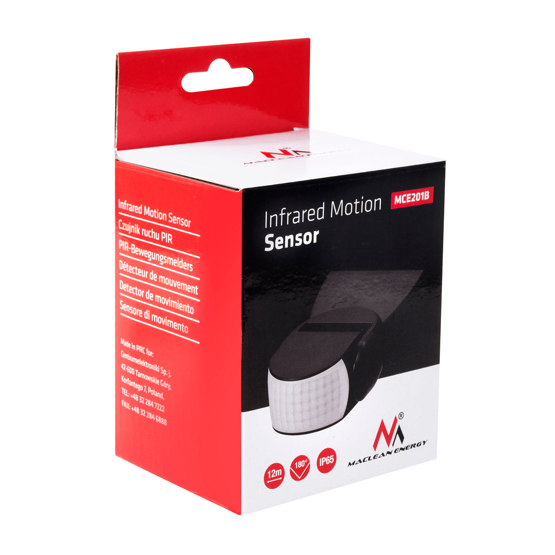 Sensor de movimento infravermelho universal Maclean MCE201 B com sensor crepuscular, alcance de 12 m, detetor de movimento para montagem no teto e na parede, utilização no interior e no exterior