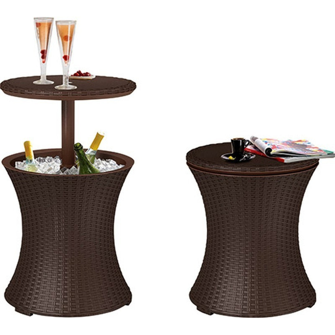 Mesa de bar nevera, enfriador de bebidas para jardín Keter Cool Bar Rattan marrón