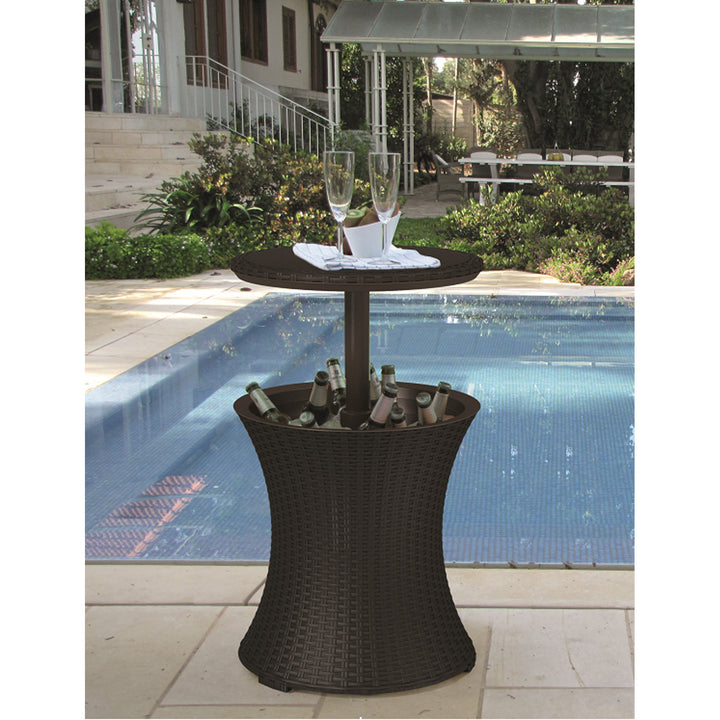 Mesa de bar nevera, enfriador de bebidas para jardín Keter Cool Bar Rattan marrón