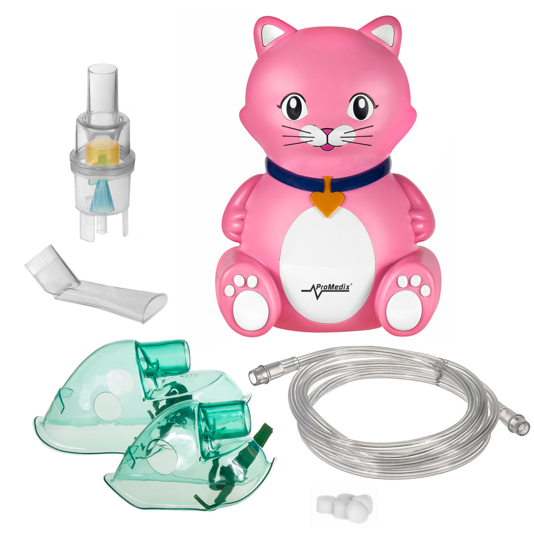 NEBULIZADOR INALADOR para crianças Gato rosa com elementos necessários para inalação