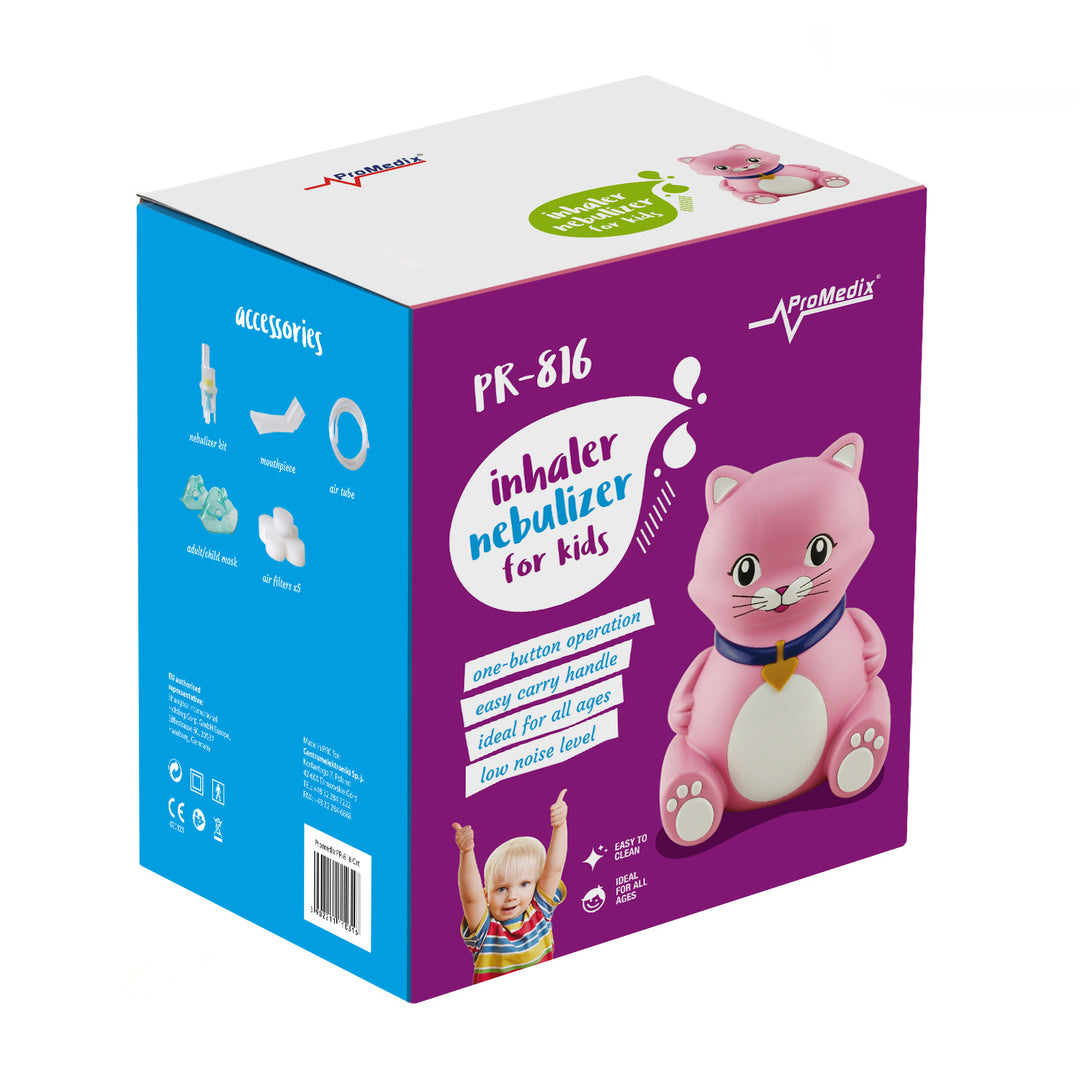 NEBULIZADOR INALADOR para crianças Gato rosa com elementos necessários para inalação