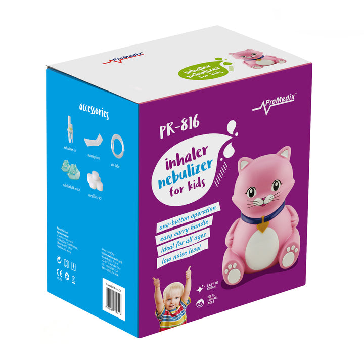 NEBULIZADOR INALADOR para crianças Gato rosa com elementos necessários para inalação