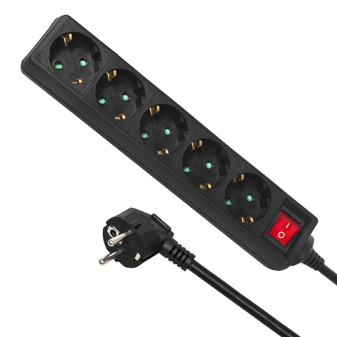 Maclean MCE226G Tomada Tira com Interruptor Multi Soquetes Plug Strip Proteção Infantil Schuko 3500W comprimento 1,4m