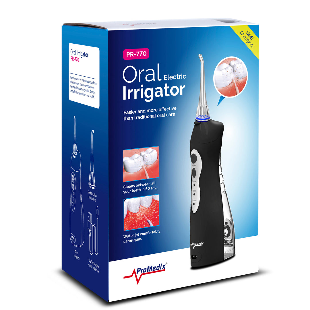 ProMedix PR-770 Irrigador Dental Inalámbrico de 8.5 Bar, IPX7, Carga USB, Color Negro
