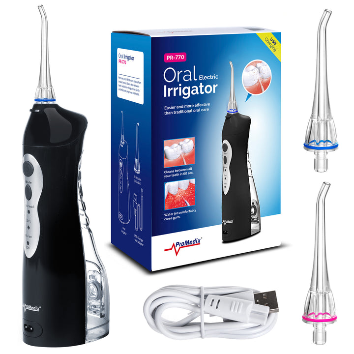 ProMedix PR-770 Irrigador Dental Inalámbrico de 8.5 Bar, IPX7, Carga USB, Color Negro