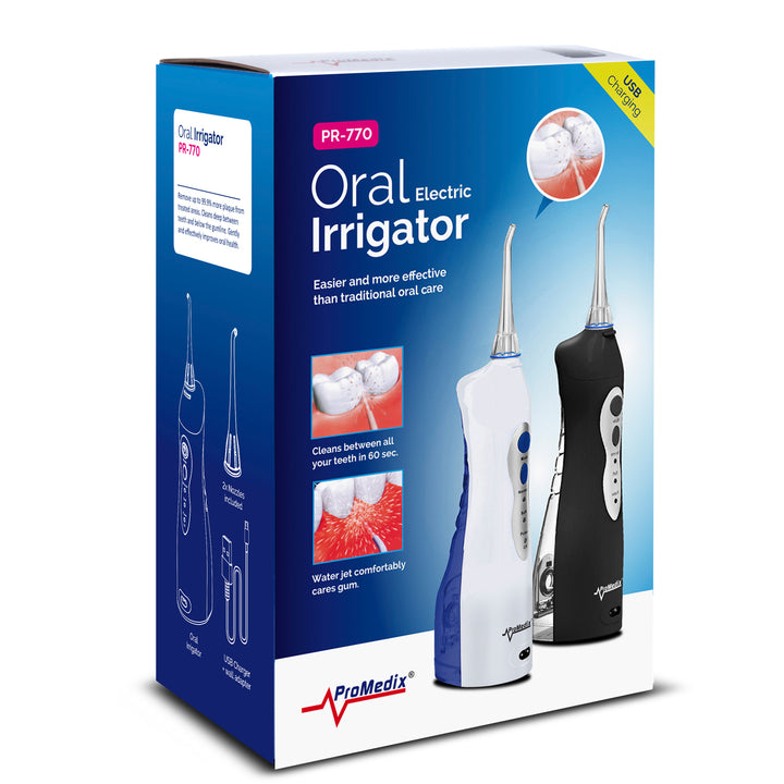 ProMedix PR-770W Irrigador Dental Inalámbrico de 8.5 Bar, IPX7, Carga USB, Color Blanco